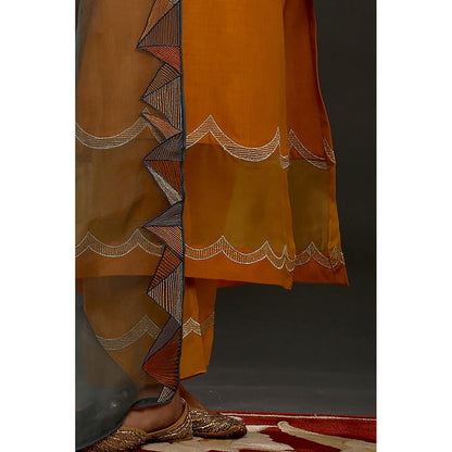 Omana by Ranjana Bothra Orange Solid/Plain Kurta With Pant And Dupatta