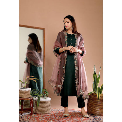 Omana by Ranjana Bothra Green Solid/Plain Kurta With Pant And Dupatta