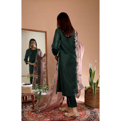 Omana by Ranjana Bothra Green Solid/Plain Kurta With Pant And Dupatta