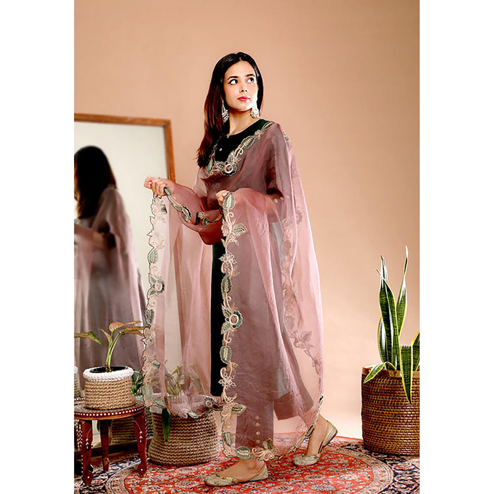Omana by Ranjana Bothra Green Solid/Plain Kurta With Pant And Dupatta