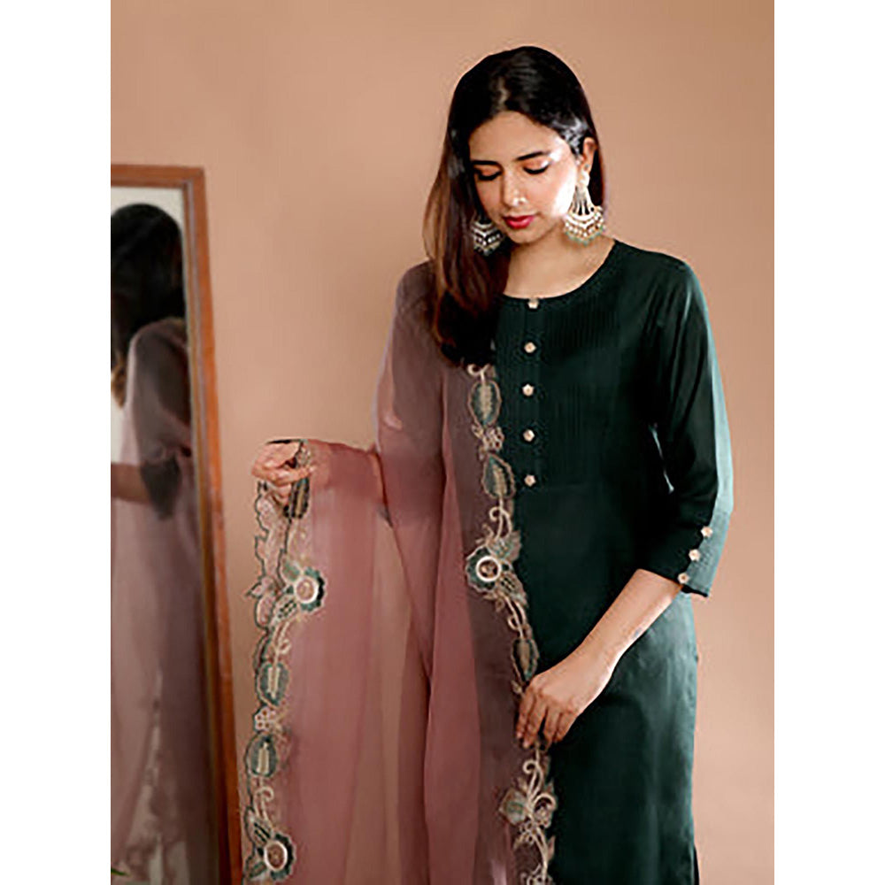 Omana by Ranjana Bothra Green Solid/Plain Kurta With Pant And Dupatta