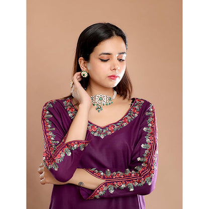 Omana by Ranjana Bothra Purple Embroidered Kurta With Pant And Dupatta