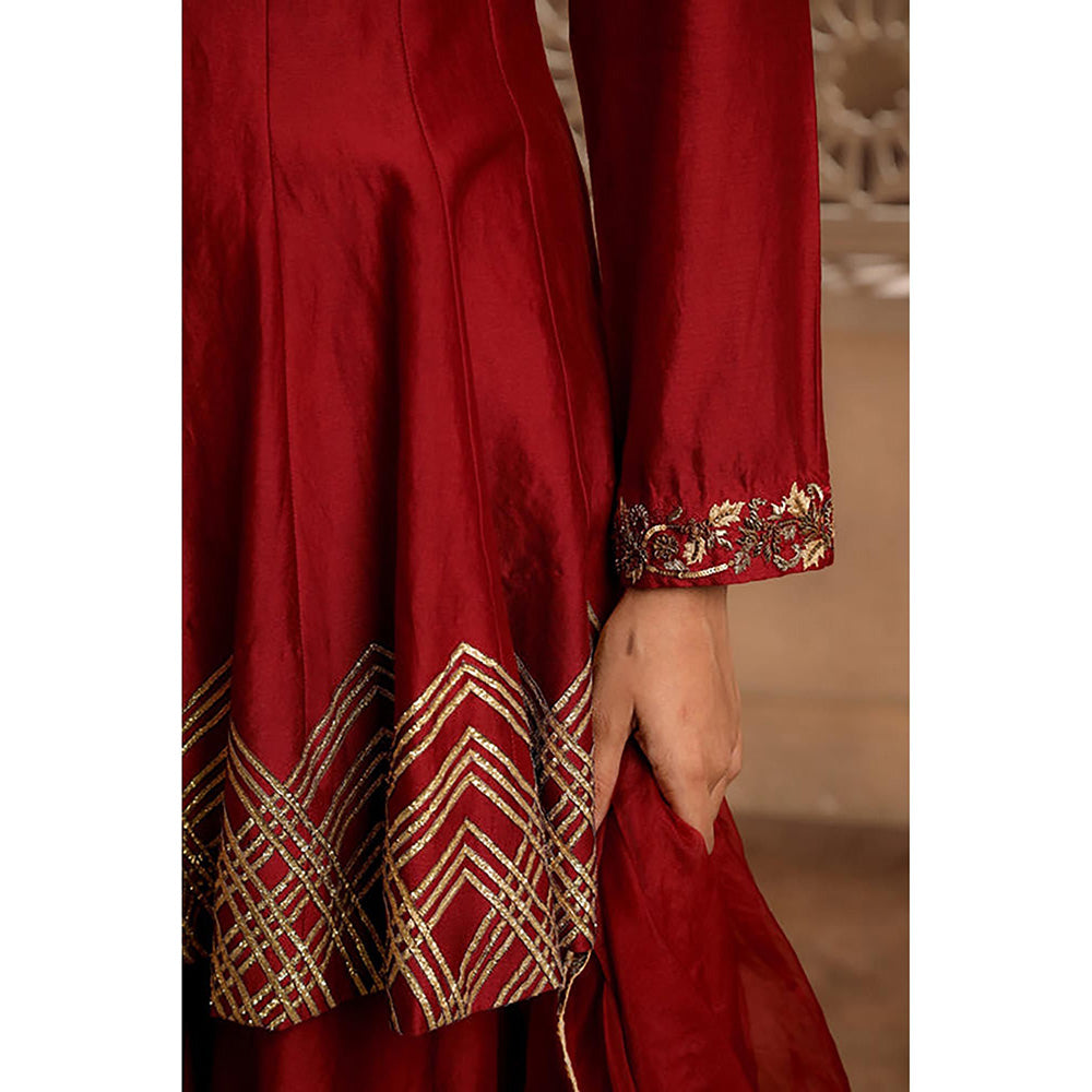 Omana by Ranjana Bothra Red Embroidered Kurta with Sharara and Dupatta