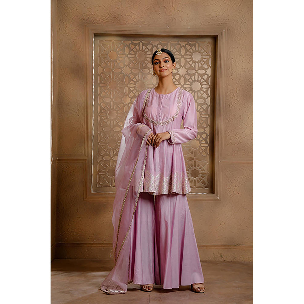 Omana by Ranjana Bothra Lavender Solid/Plain Kurta with Sharara and Dupatta