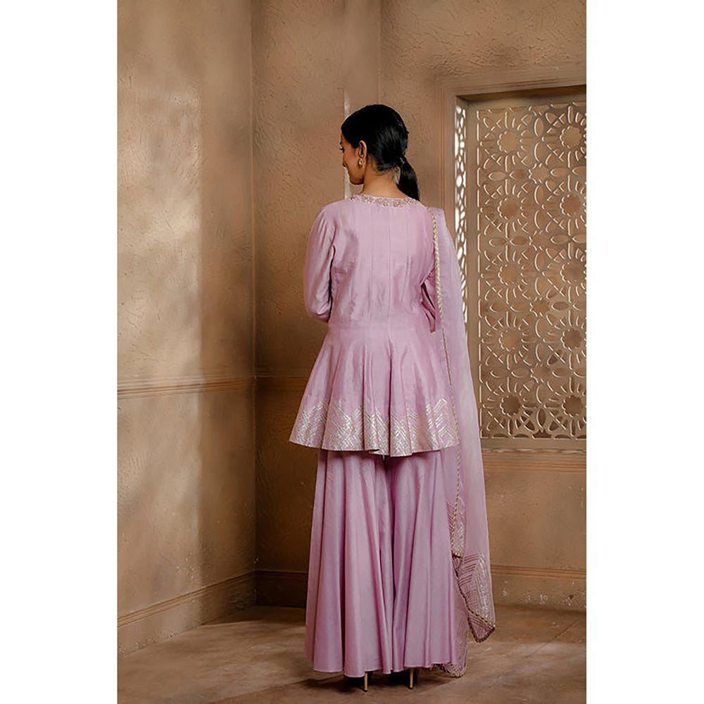 Omana by Ranjana Bothra Lavender Solid/Plain Kurta with Sharara and Dupatta
