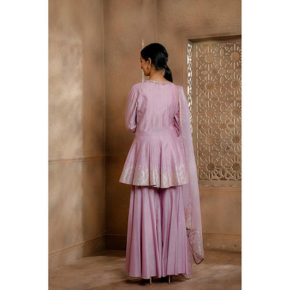 Omana by Ranjana Bothra Lavender Solid/Plain Kurta with Sharara and Dupatta