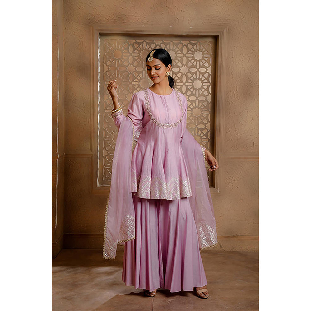 Omana by Ranjana Bothra Lavender Solid/Plain Kurta with Sharara and Dupatta