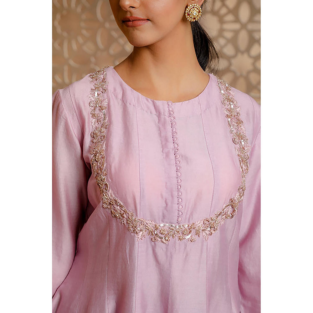 Omana by Ranjana Bothra Lavender Solid/Plain Kurta with Sharara and Dupatta