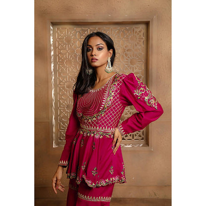 Omana by Ranjana Bothra Pink Embroidered Kurta with Sharara