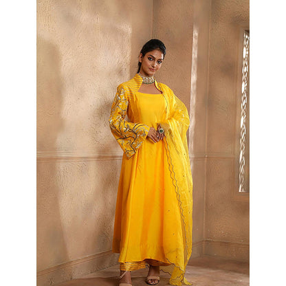 Omana by Ranjana Bothra Yellow Embroidered Kurta with Pant and Dupatta