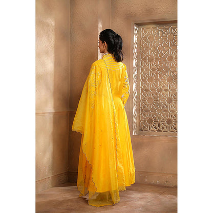 Omana by Ranjana Bothra Yellow Embroidered Kurta with Pant and Dupatta