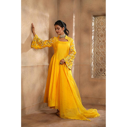 Omana by Ranjana Bothra Yellow Embroidered Kurta with Pant and Dupatta