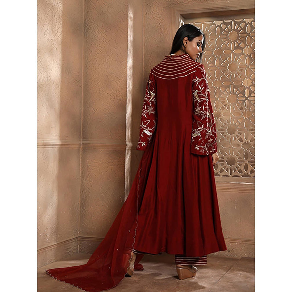 Omana by Ranjana Bothra Red Embroidered Kurta with Palazzo and Dupatta