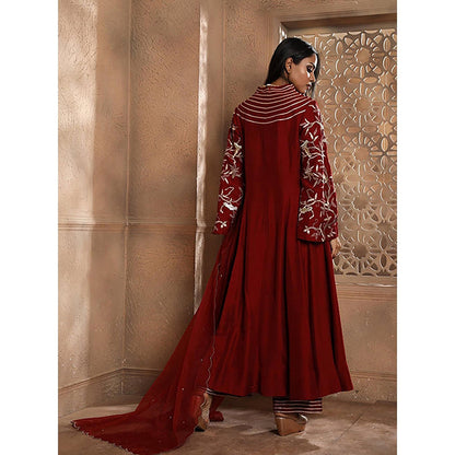 Omana by Ranjana Bothra Red Embroidered Kurta with Palazzo and Dupatta
