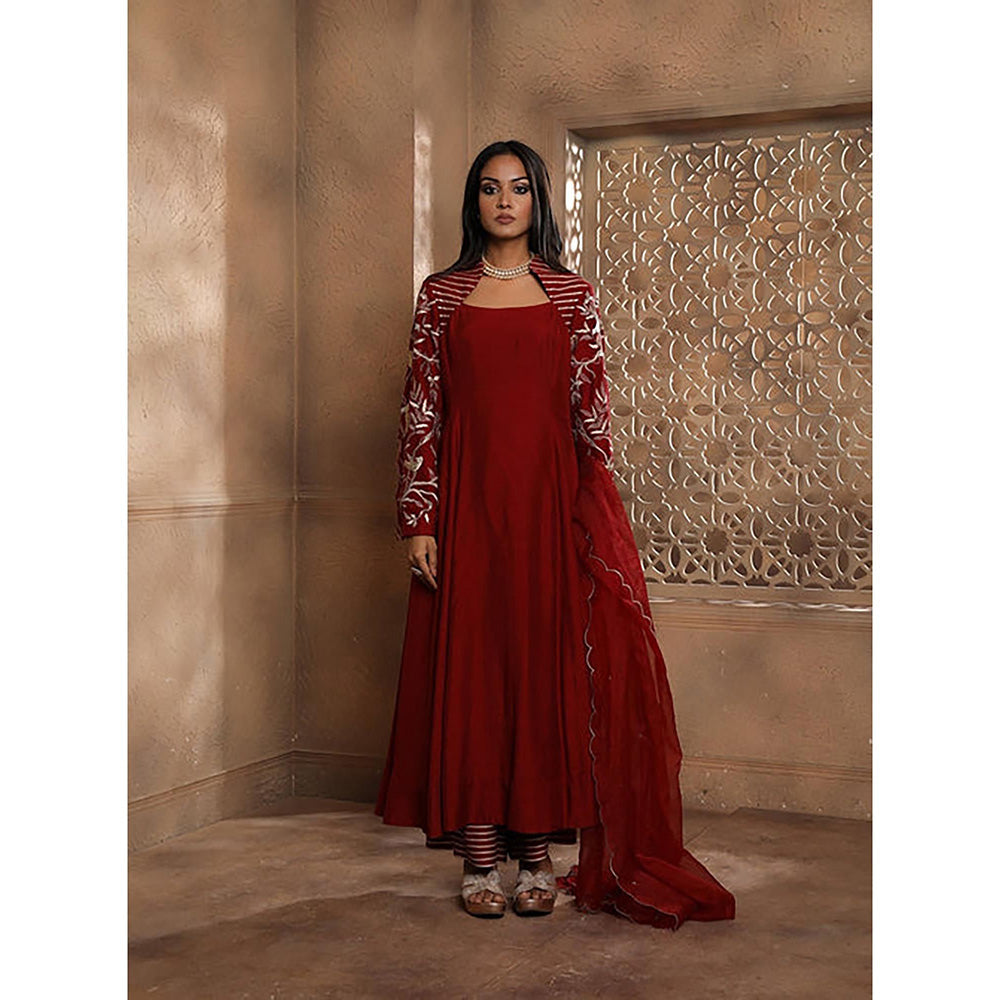 Omana by Ranjana Bothra Red Embroidered Kurta with Palazzo and Dupatta
