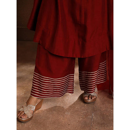 Omana by Ranjana Bothra Red Embroidered Kurta with Palazzo and Dupatta