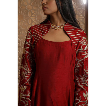Omana by Ranjana Bothra Red Embroidered Kurta with Palazzo and Dupatta