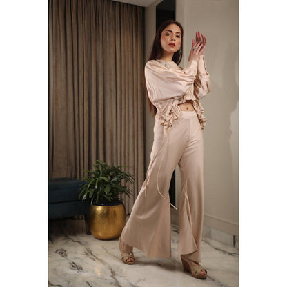 Omana by Ranjana Bothra Ivory Satin Round Neck Co-Ord Set