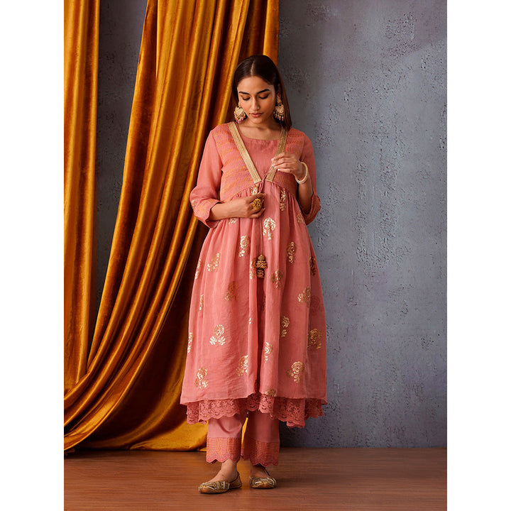 OMI Pink Sequin Embroidered Kurta with Pant and Jacket (Set of 3)