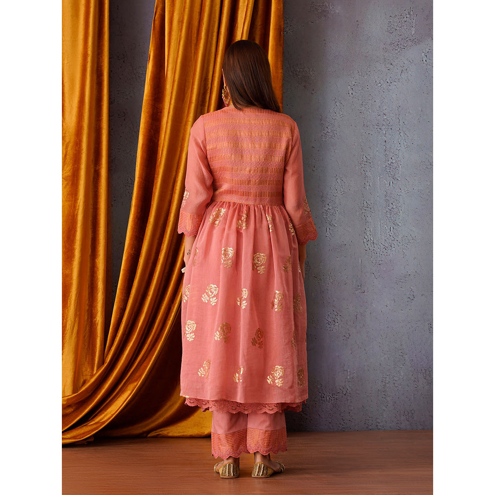 OMI Pink Sequin Embroidered Kurta with Pant and Jacket (Set of 3)