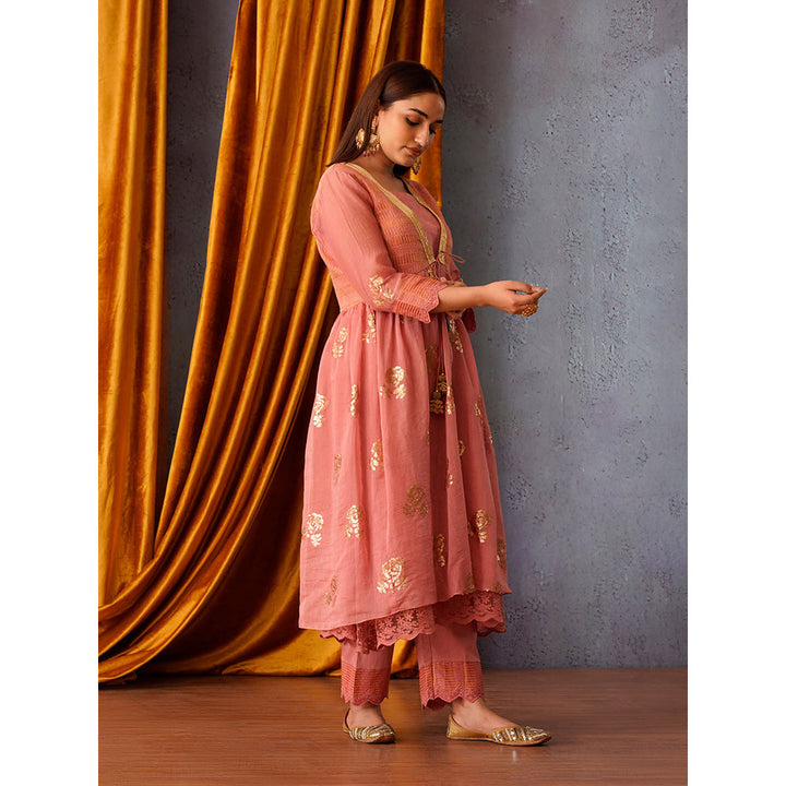 OMI Pink Sequin Embroidered Kurta with Pant and Jacket (Set of 3)