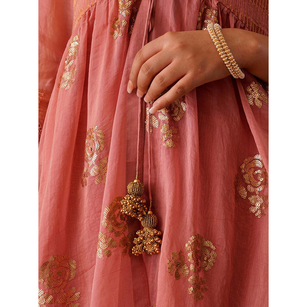 OMI Pink Sequin Embroidered Kurta with Pant and Jacket (Set of 3)