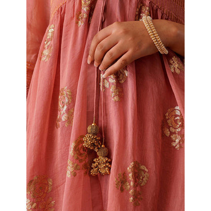 OMI Pink Sequin Embroidered Kurta with Pant and Jacket (Set of 3)