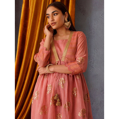 OMI Pink Sequin Embroidered Kurta with Pant and Jacket (Set of 3)