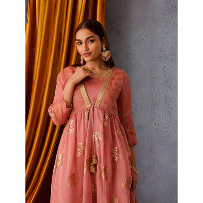 OMI Pink Sequin Embroidered Kurta with Pant and Jacket (Set of 3)