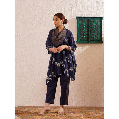 OMI Navy Blue Asymmetric Co-Ord (Set of 3)