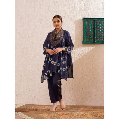 OMI Navy Blue Asymmetric Co-Ord (Set of 3)