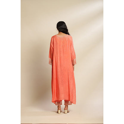 One Not Two Coral Viscose Silk Kurta & Pant with Sequins & Beads Yoke & Sleeve (Set of 2)