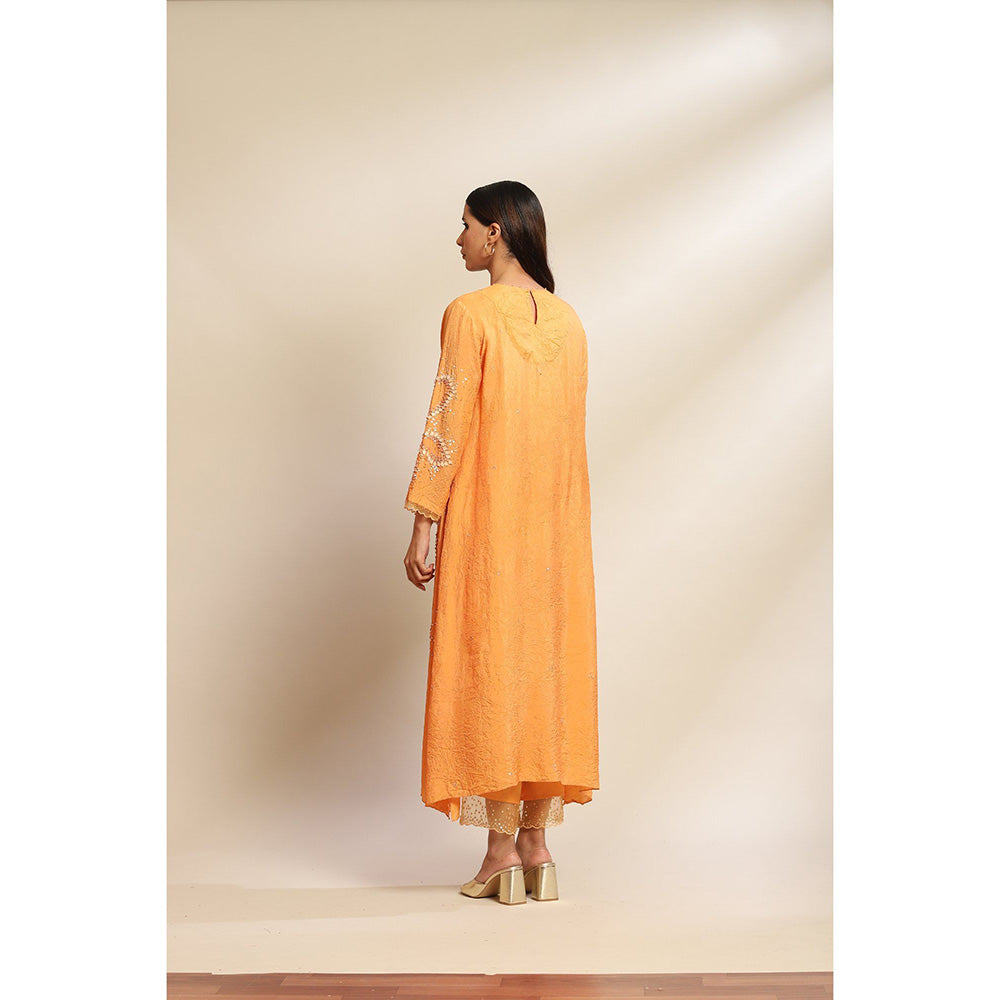 One Not Two Papaya Kurta & Pant with Floral Embroidery with Sequins Beads (Set of 2)