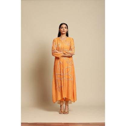 One Not Two Papaya Kurta & Pant with Floral Embroidery with Sequins Beads (Set of 2)