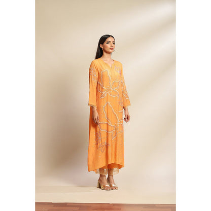 One Not Two Papaya Kurta & Pant with Floral Embroidery with Sequins Beads (Set of 2)