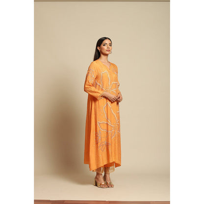 One Not Two Papaya Kurta & Pant with Floral Embroidery with Sequins Beads (Set of 2)