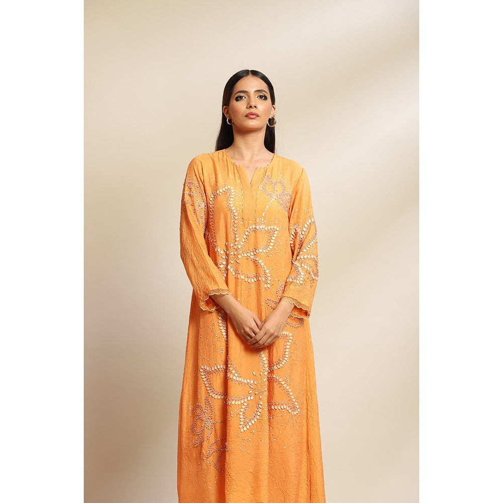 One Not Two Papaya Kurta & Pant with Floral Embroidery with Sequins Beads (Set of 2)