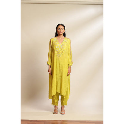 One Not Two Citrene Viscose Silk Kurta & Pant with Floral Embroidery (Set of 2)