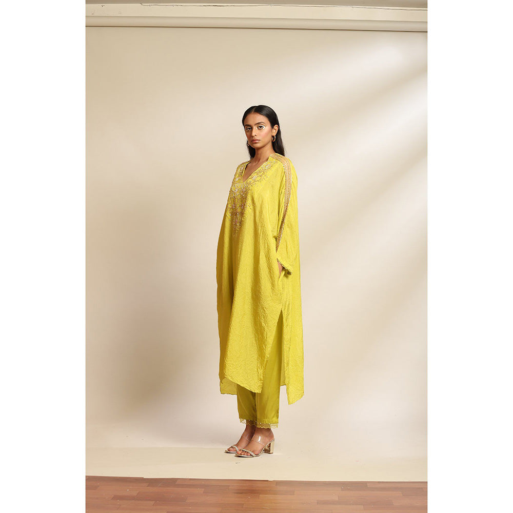 One Not Two Citrene Viscose Silk Kurta & Pant with Floral Embroidery (Set of 2)