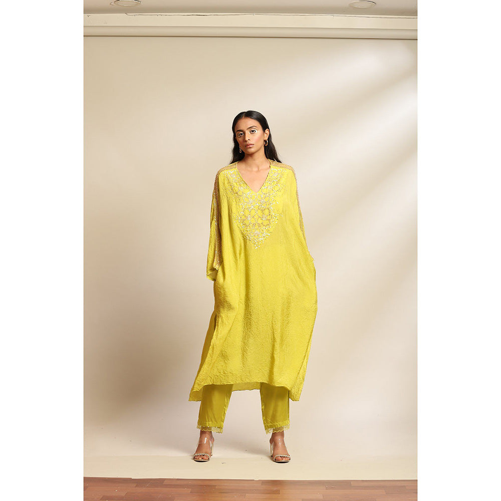 One Not Two Citrene Viscose Silk Kurta & Pant with Floral Embroidery (Set of 2)