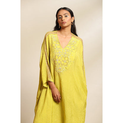 One Not Two Citrene Viscose Silk Kurta & Pant with Floral Embroidery (Set of 2)