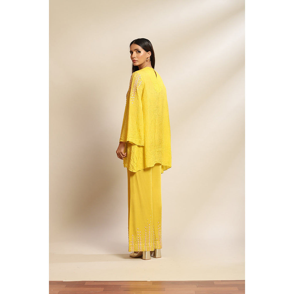 One Not Two Mango Viscose Silk Kurta & Pant with Sequins & Beads Yoke & Sleeve (Set of 2)