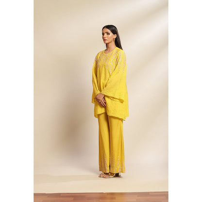 One Not Two Mango Viscose Silk Kurta & Pant with Sequins & Beads Yoke & Sleeve (Set of 2)