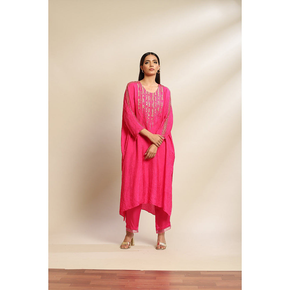 One Not Two Hot Pink Kurta & Pant with Embroidery with Sequins & Beads On Yoke (Set of 2)