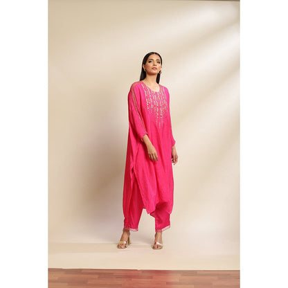 One Not Two Hot Pink Kurta & Pant with Embroidery with Sequins & Beads On Yoke (Set of 2)