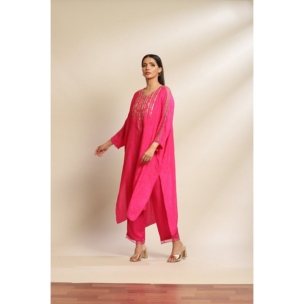 One Not Two Hot Pink Kurta & Pant with Embroidery with Sequins & Beads On Yoke (Set of 2)