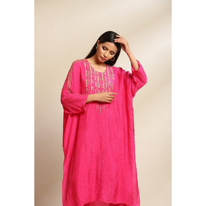 One Not Two Hot Pink Kurta & Pant with Embroidery with Sequins & Beads On Yoke (Set of 2)