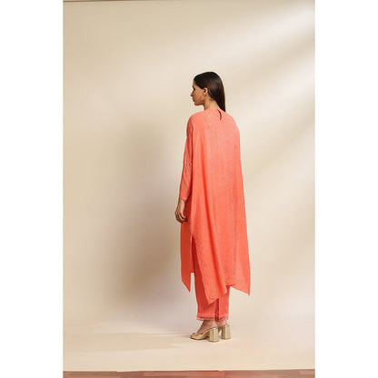 One Not Two Coral Kurta & Pant with Hand Embroidery with Sequins & Beads On Yoke (Set of 2)