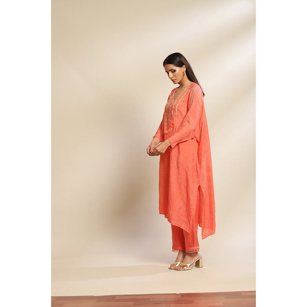 One Not Two Coral Kurta & Pant with Hand Embroidery with Sequins & Beads On Yoke (Set of 2)