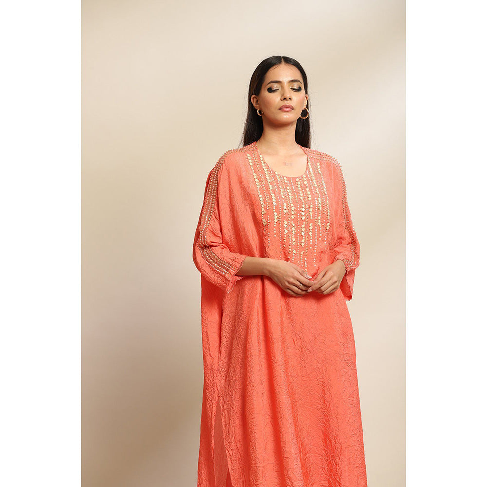 One Not Two Coral Kurta & Pant with Hand Embroidery with Sequins & Beads On Yoke (Set of 2)